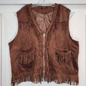 Coofandy Vest Western Fringe Mens Polyester Brown Suede Country Biker Size XXL